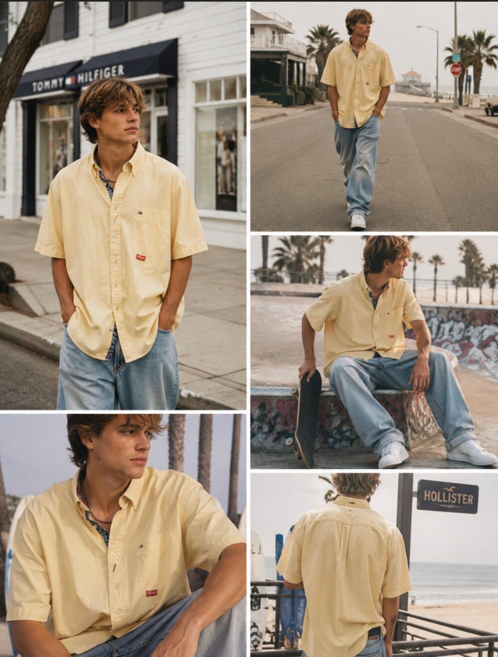 Vintage Tommy Hilfiger Y2K Yellow Button Down Shirt XL Patch Trim Coastal Preppy